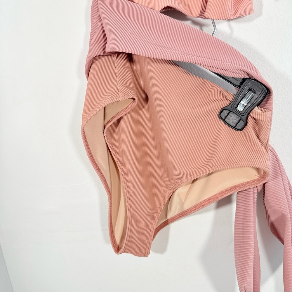 Beach Riot Carlie Blush Pink Ribbed One Shoulder Side Tie One Piece Swim Medium - Picture 4 of 13